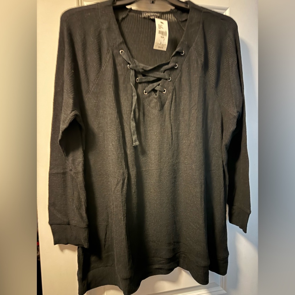 Lane Bryant Black Ribbed Sweater With Lace Up Front Size 18/20 New With Tags